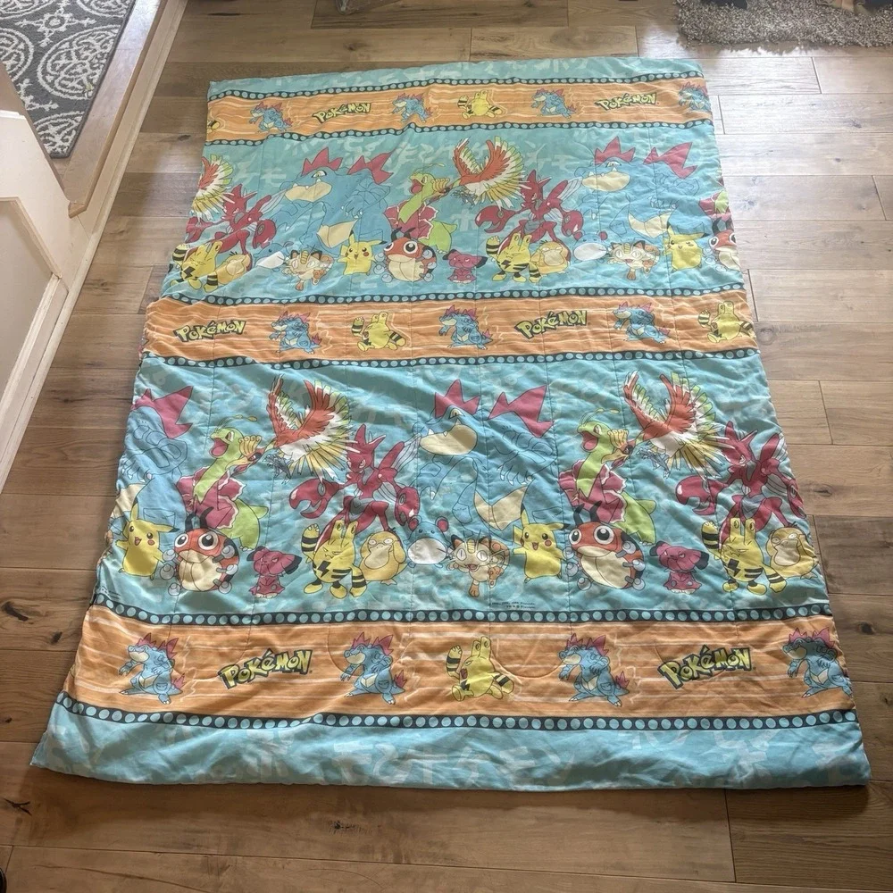 Vintage 1998 Pokemon Bed Comforter Blanket Nintendo Rare Video Game 86x58 RARE